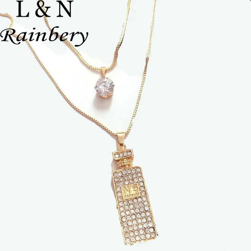 

Rainbery 2018 New Cup Chained Shiny Zirconia Full Rhinestone Filled France Perfume Bottle Pendant Multi Layer/Tier Long Necklace