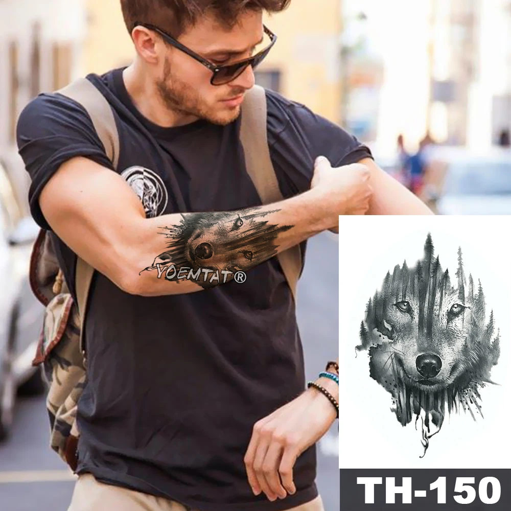 

Waterproof Temporary Tattoo Sticker Wolf in forest pattern Water Transfer Wild Man body art flash fake tatoo