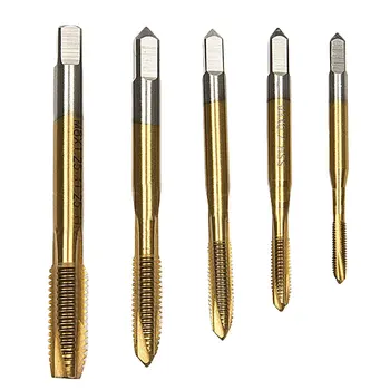 

HSS Titanium Machine Right Hand Tap Drill 5pcs/set 3 Flute M3 M4 M5 M6 M8 Spiral Point Thread Plug Handle Taps Die Set Hand Tool