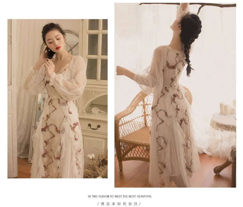 Ubei, летнее платье феи, французское Ретро Марлевое вышитое пляжное платье, женское кружевное длинное платье