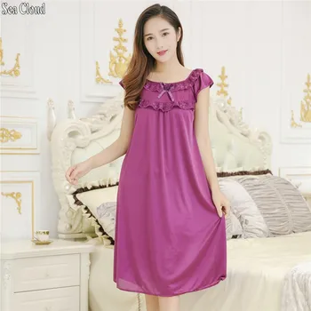 

82 free shipping Summer sexy women nightgown M-2XL 7 colors female lace silk sexy sleepwear women's short skirt plus size
