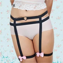 Одежда Фетиш богемное розовое сердце лук банты белье Готический боди Топ с подвязками жгут бондаж белье gartera пояс чулки