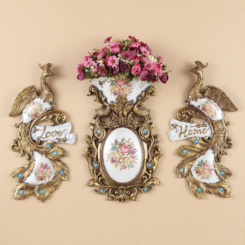 Pastoral Americana 3d Pavo Real Pared Florero Mural Resina