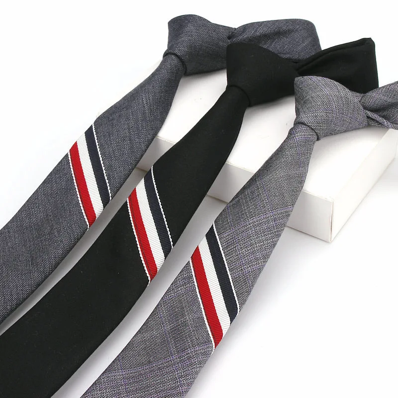 

Fashion British Style Narrow Tie for Man Leisure Quality Cotton Tricolor Tie Popular Classic Mens Gravata 6 CM