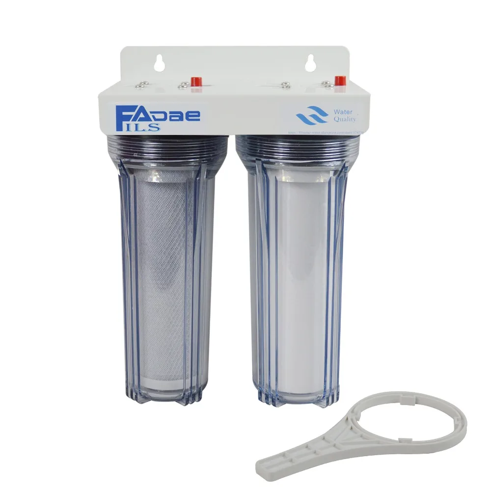 

High Quality!Twin Stage Whole House Water Filtration System with Sediment and Carbon Block - 3/4" Inlet&outlet -Transparent