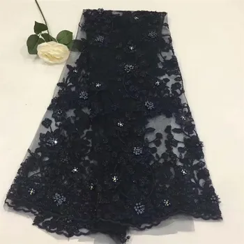 

Black Net French Lace Material High Quality French Net African Lace Fabric With beaded Nigerian Wedding African Lace HJ721-2