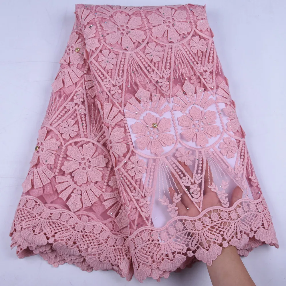 French Net Lace Fabric Embroidered Nigerian Tulle With Stones For Wedding Dress Milk Silk 5 Yards A1669 | Дом и сад