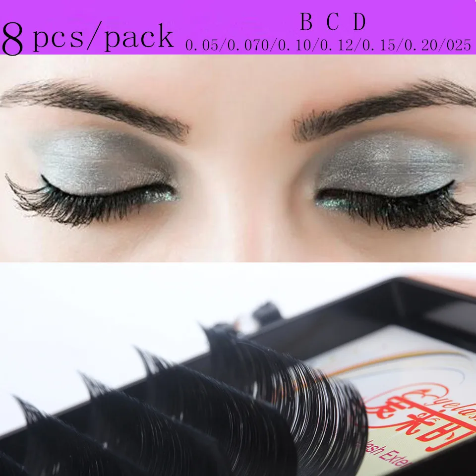 

8pcs/pack natural eyelash-extension B C D Curl 0.07mm-0.20 korea silk false lashes High Quality hand made individual eyelashes