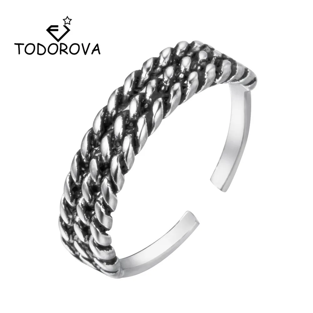

Todorova Vintage Silver Rings for Women Men Adjustable Geometric Twist Ring Bohemian Midi Finger Rings Male Jewelry