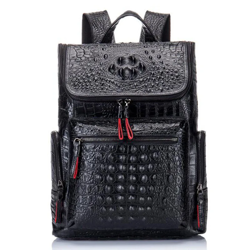 

High quality cowhide business backpack fashion men backpack Crocodile pattern pure black Multi-functional luxury backpack