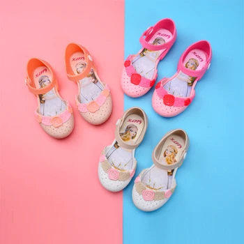 

Melissa New Mini Girls sandals flower rose Shoes Knot Shoes Crystal Jelly Sandals Children Shoes Fish Head Shoes