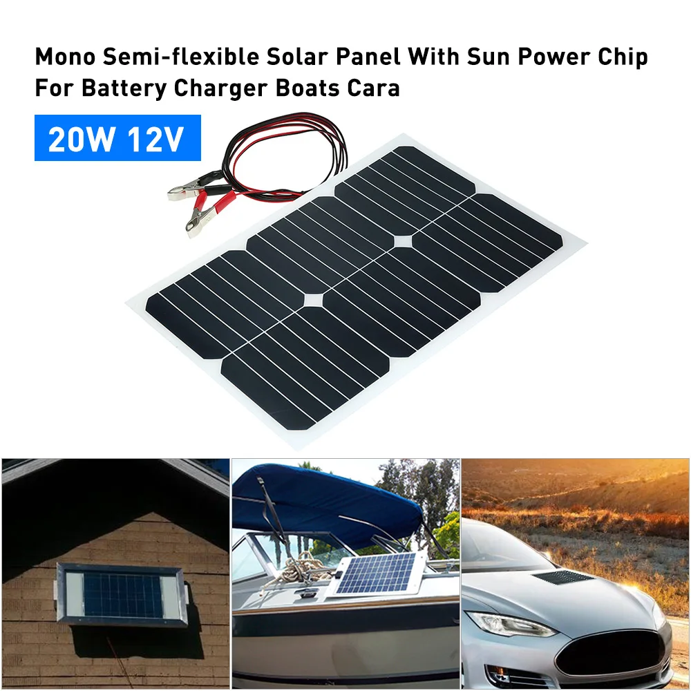

20W 12V Mono Semi-flexible Solarpanel With Sunpower Chip For Battery Charger Boats Cara 20W 12V semi flexible solar panel