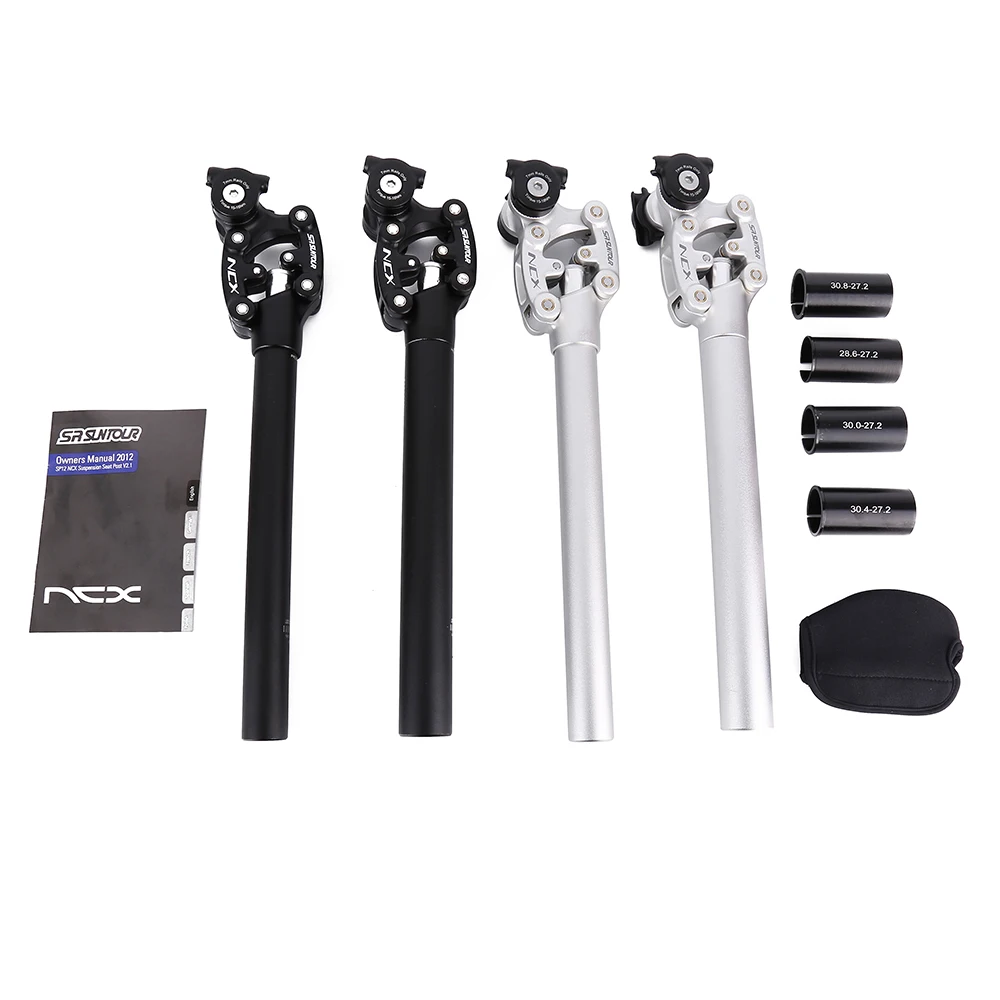 Suntour NCX bicicleta amortiguación suspensión tija de sillín de bicicleta de montaña asiento poste 27,2 de 31,6 a 27,2mm/31,6mm * 350mm plata negro sillín - 1