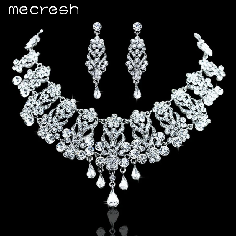 Mecresh Real Luxurious Fox & Teardrop Crystal Necklace Earrings Bridal Jewelry Sets Wedding Accessories Wedding Jewelry TL205