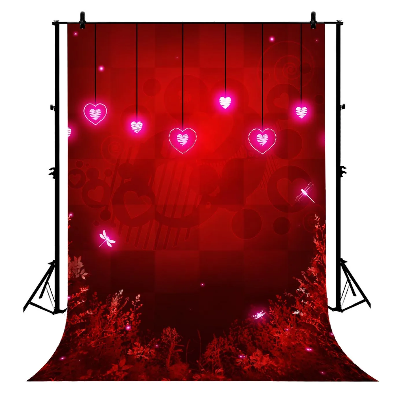 

5x7ft Red Glitter Valentine Day Dragonfly Wedding Polyester Photo Background Portrait Backdrop