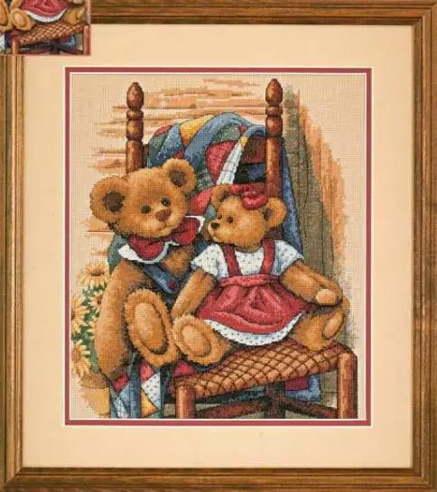 

Gold Collection Lovely Counted Cross Stitch Kit Teddies on Quilt Two Bear Bears Teddy on Chair dim 35103