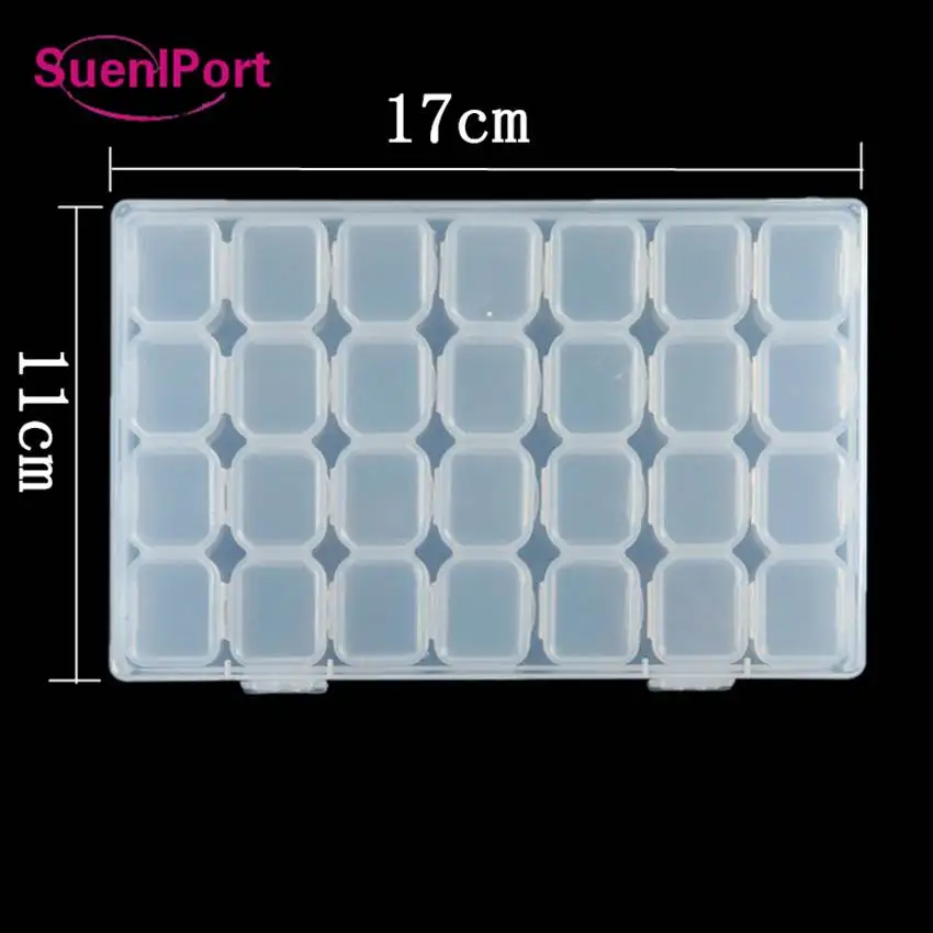 Sune l Port 28 Grids/Box Empty Nail Storage Container Crystal Beads Accessories Container Nail Tool Clear Nail Art Rhinestone