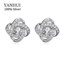Yamhui Новая мода 925 пробы серебро Стиль серьги Роскошные ювелирные изделия женские серьги со стразами Одежда высшего качества E029