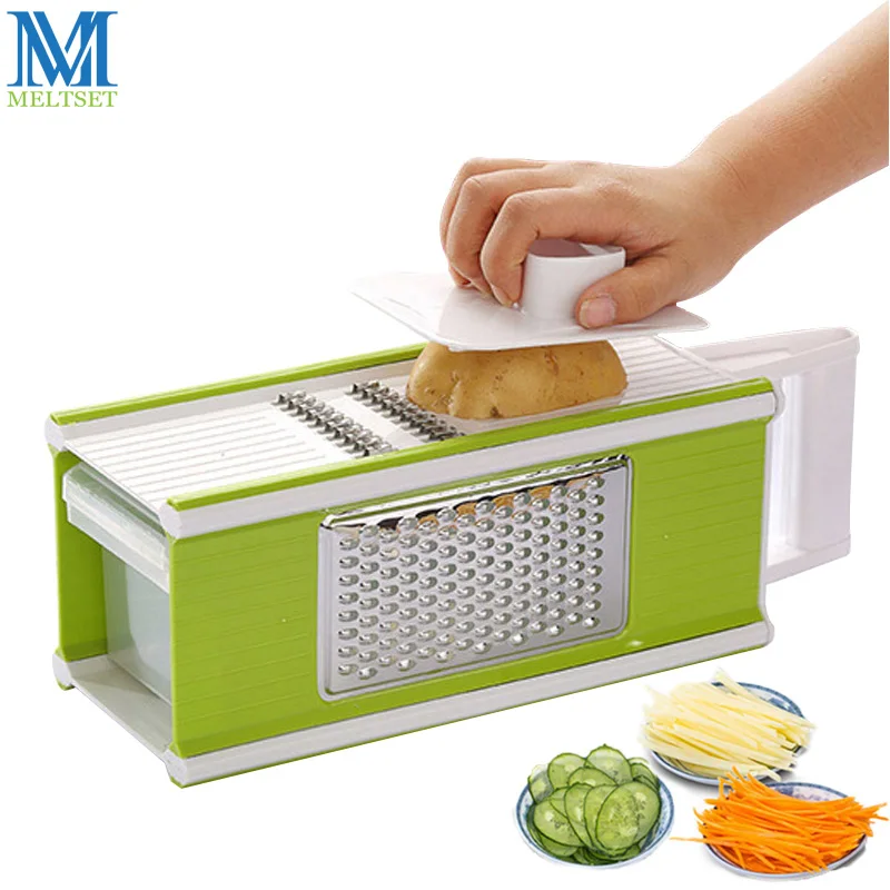 

Multi-function Vegetable Cutter Stainless Steel Julienne Vegetable Slicer Kitchen Grater With Container