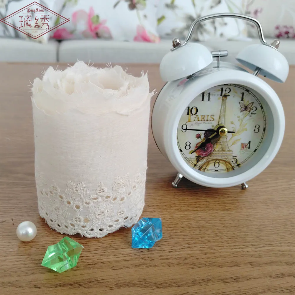 

2Yards 7-8cm Wide Beige Colour Cute Floral Embroidered Cotton Cloth Lace Trim Apparel Sewing Lace Border