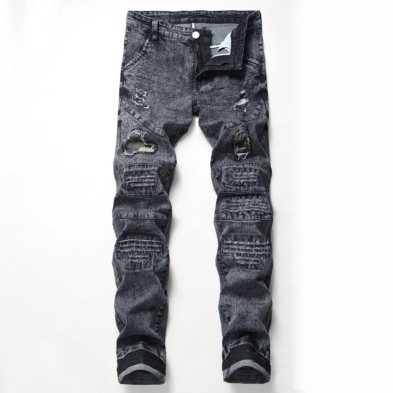2019 новые модные мужские повседневные джинсы брюки тонкие узкие стрейч ретро джинсовые брюки брендовые выстиранный джинс homme Большие