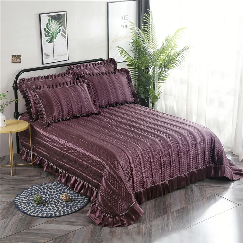 

Purple Khaki Gray Blue Luxury European Polyester Cotton Quilted Bedspread Bed Cover Bed Sheet Bed Linen Blanket Pillowcases 3pcs