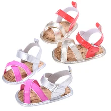Из искусственной кожи, для детей для маленьких девочек; сезон лето; сандалии с застежкой-липучкой; для тех, кто только начинает ходить, модная мягкая подошва противоскользящие ползунки обувь для школьников на возраст 0-18 месяцев