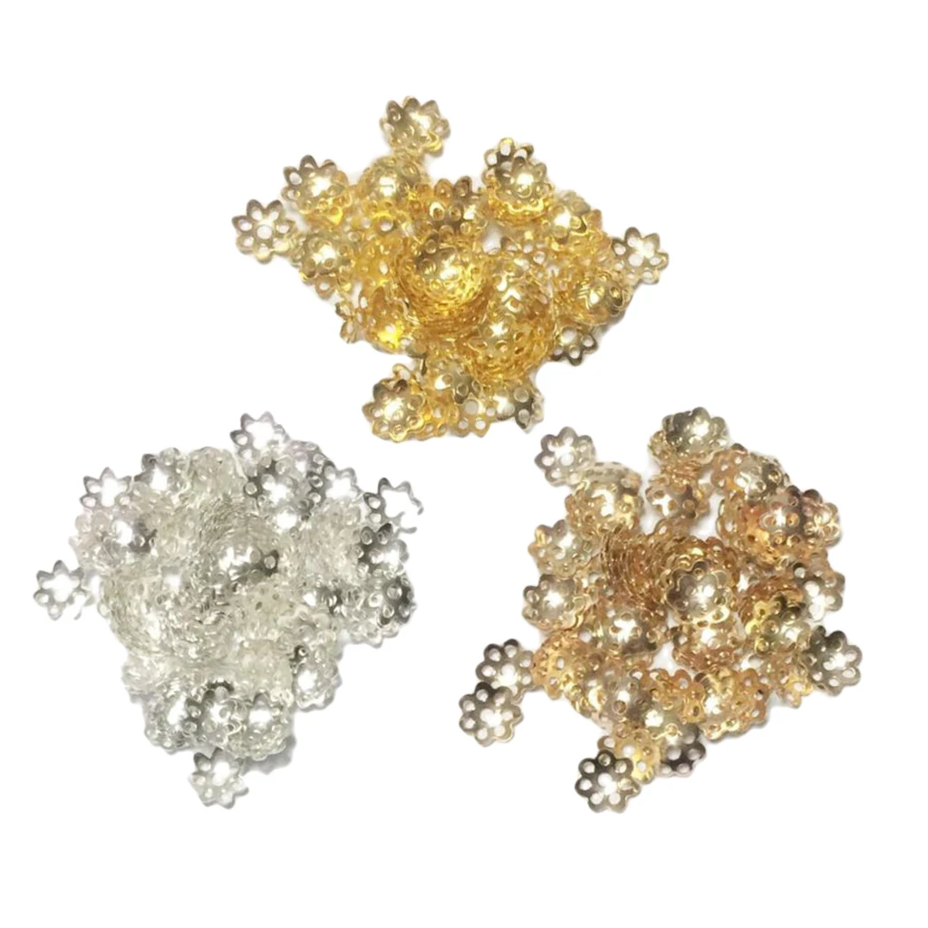 900 Pieces Assorted Color Metal Filigree Flower Bead Caps Jewelry Making Findings Accessories for Beading DIY Crafts 8mm