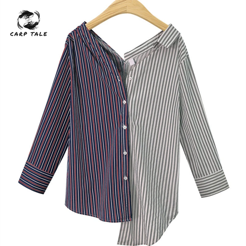 

2019 spring and summer new shirts selling European and American women's irregular striped shirt street hipster shirt women