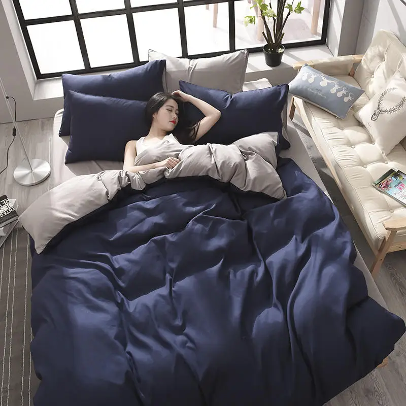 Modem simple bedding set 5 size grey blue  bed linen 4pcs/set duvet cover set king size bed comforter  AB side duvet cover 2019