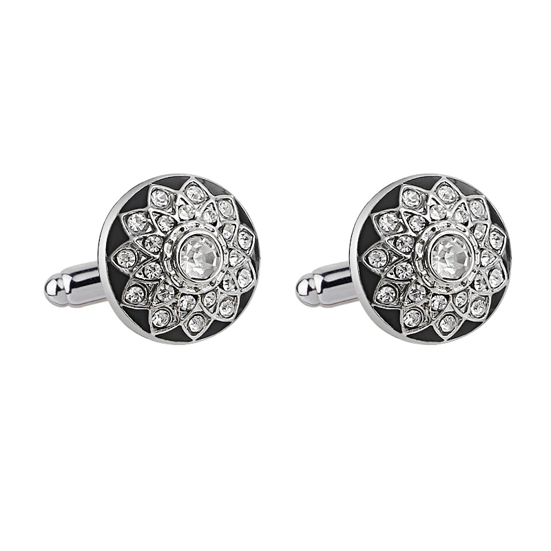 

2019 popular creative cufflinks round drip pattern design inlaid rhinestone zircon show men's style fashion French cufflinks