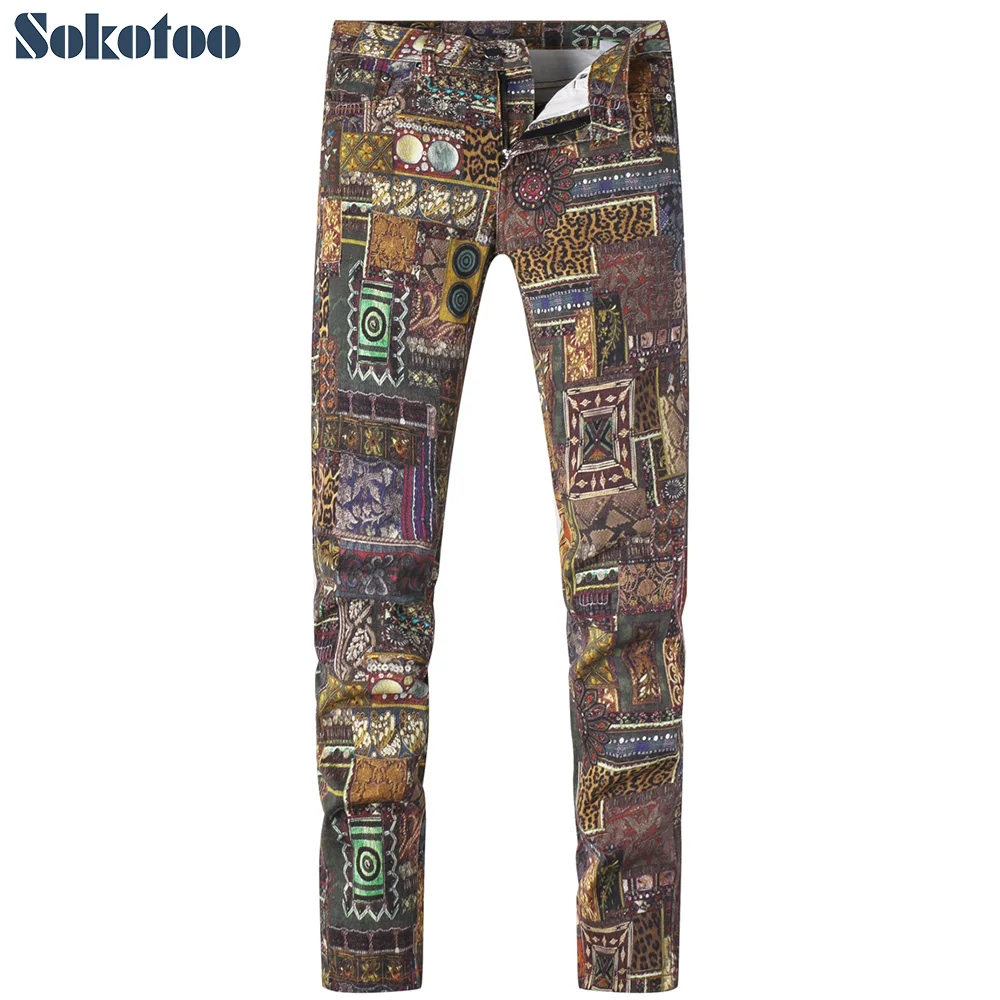 Aliexpress.com : Buy Sokotoo Men's fashion pattern trendy print jeans ...