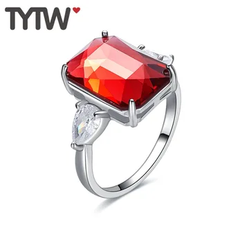 

TYTW Women Rings S925 Silver Crystals from Austrian Wedding Red Wedding Anniversary Engagement Classical Round love Ring Gift