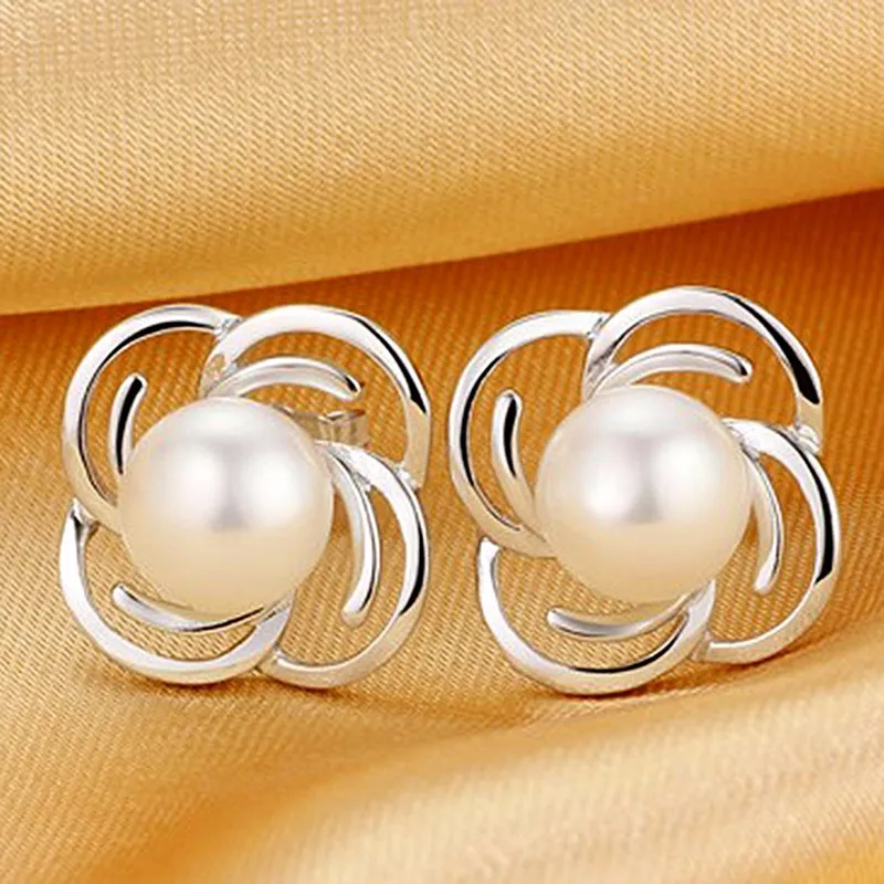 TZ4167E 925 Sterling silver stud earring for women with natural freshwater pearls fine jewelry (7)