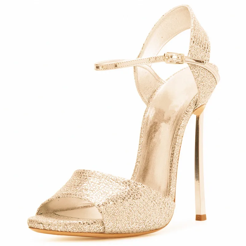 COCOAFOAL/женские босоножки золотистого цвета с открытым носком; свадебные туфли-гладиаторы размера плюс 33, 43; пикантные вечерние свадебные босоножки на серебряном каблуке - Цвет: Золотой