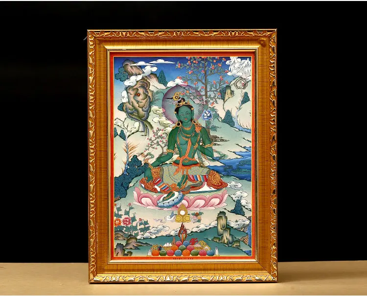 Зеленая Tara Thangka декоративная картина статуя Будды Настенная живопись четыре-armed Guanyin Huang Caishen подвеска-прихожая