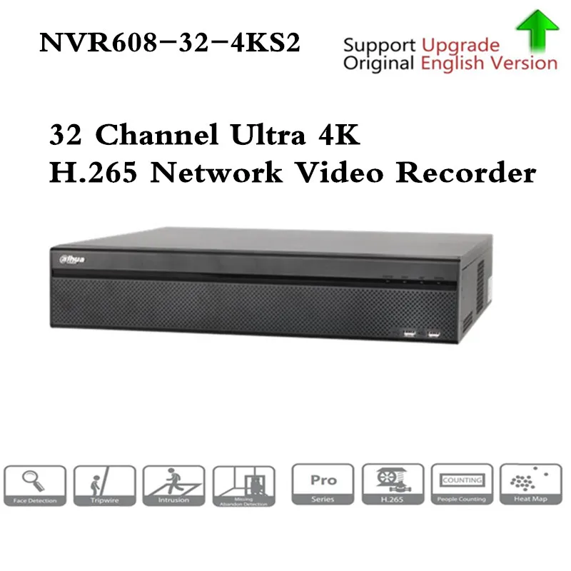 Оригинальный ahua egnlish версии 4 K 32ch DH-NVR608-32-4KS2 32 каналов + eSATA Onvif H.265 видеорегистратор сети NVR608-32-4KS2