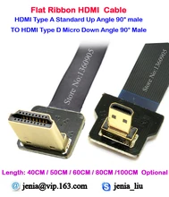 40 cm/50 cm/60 cm/80 cm/1 M Padrão HDMI Tipo A Macho para Micro Tipo D para CIMA Em Ângulo de 90 graus Cabo de Fita Super Macio
