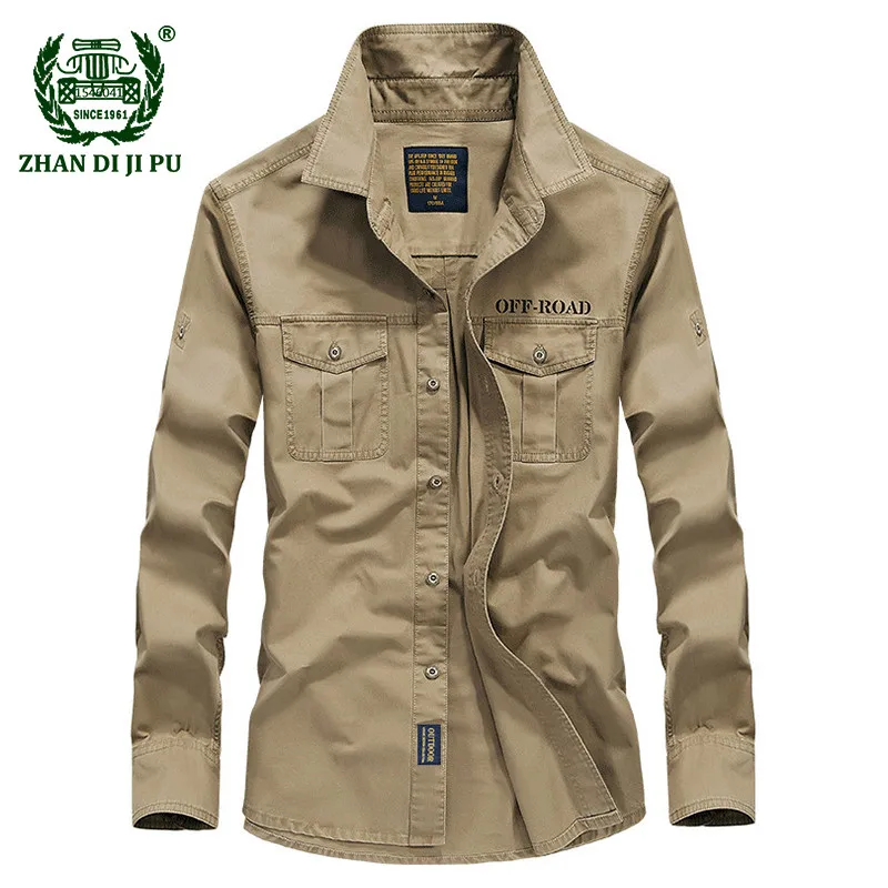 Online 2019 frühling männer qualität military casual marke 100% baumwolle armee shirts autum winter mann fleece warme dicke langarm hemd