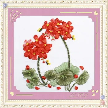 

DIY 3D Ribbon Embroidery cross stitch kits sets handmade needlework / red flower Decor Arts picture paintings