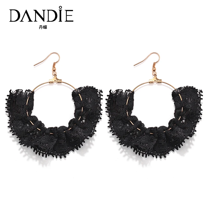 

Dandie Fashion Trend Hoop Earrings With Black Lace, Simple Light Chic Earring For Women