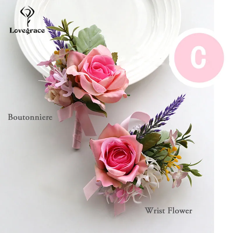 pink wrist corsages bracelet bridal boutonniere wedding flowers  (17)