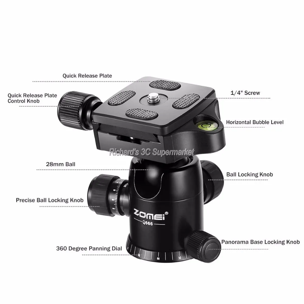 ZOMEI Q666 Портативный Профессиональный легкий штатив с поворотным замком ноги шаровой головкой путешествия для Canon Nikon DSLR камеры