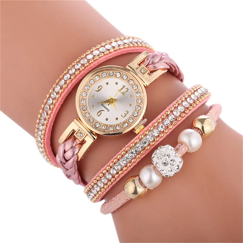 Кварцевые наручные часы Для женщин модные роскошные Креативные Часы Montre Femme Топ брендовые часы с кожаным ремешком, платье с цветочным рисунком Рождественский подарок A40 - Цвет: Pink