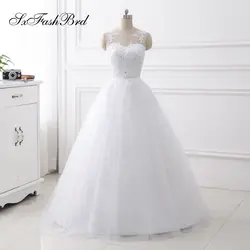Robe De Mariage с круглым вырезом с платье с вышивкой и открытой спиной бальное платье длинные фатиновые Свадебные платья для невесты для Для