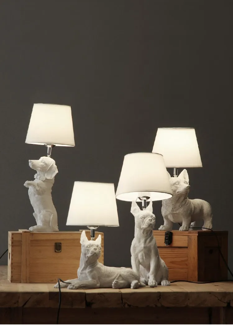Черный Белый щенок стол lampAnimals спальня прикроватная лампа гостиная товары для собак стол настенный светильник para кварто деко освещение
