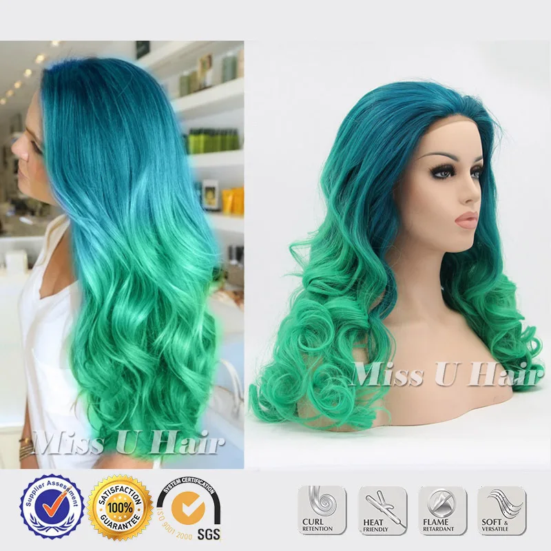 blue green wig
