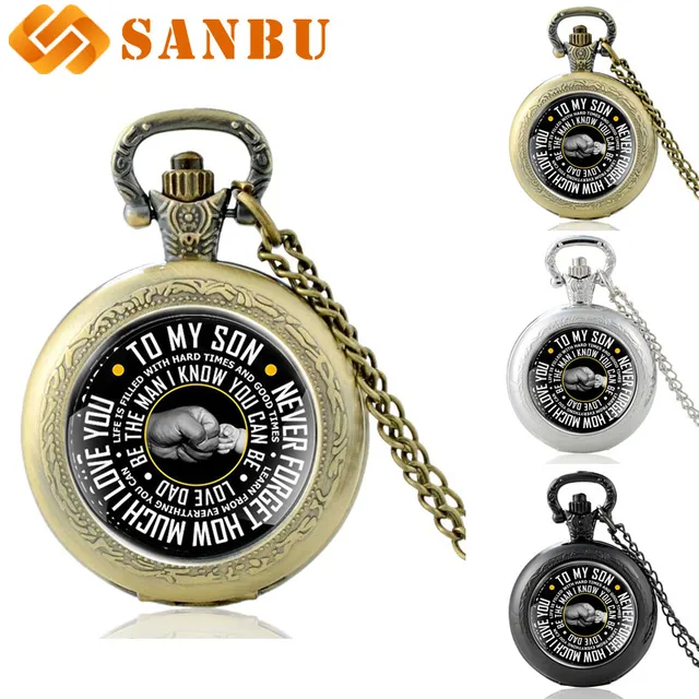 Vintage Bronze Quartz Pocket Watch To Son Fashion Retro Family Member Necklace A Vintage Bronze Quartz Pocket Watch To Son Fashion Retro Family Member Necklace A