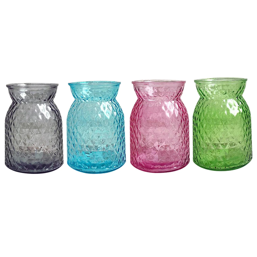 Colorful Glass Dried Flower Vase Hydroponic Container Bottle for Home Room Table Decor Office Shop Cafe Club Ornament