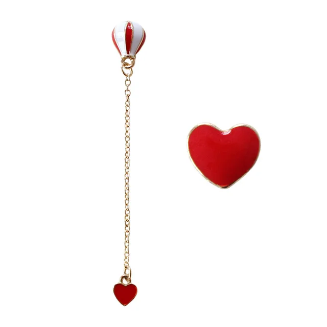 Anese Cute Asymmetrical Enamel Red Heart Hot Air Balloon Anese Cute Asymmetrical Enamel Red Heart Hot Air Balloon Long Drop Earrings For Women S